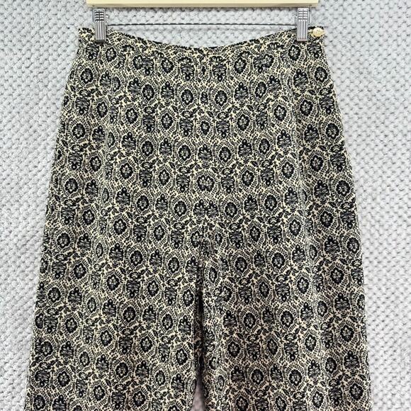 VTG Talbots Pants Women 8 Tan Black Silk Floral Trouser Straight Leg Fully Lined - Picture 3 of 16